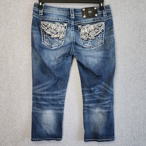 Miss Me Signature Cuffed Capri Jeans 29 Blue Sequined Embellished Y2K‎ JP8691P